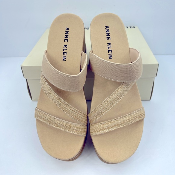 ANNE KLEIN, AKVELMA NATURAL RAFFI SLIP ONS PLATFORM ELASTIC TOP,CUSHION SOLE 9.5 - Picture 8 of 16